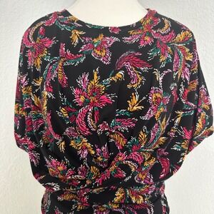 Cythia‎ Steffe brushstroke Print Twist Front Blouse Top Size S Black Pink